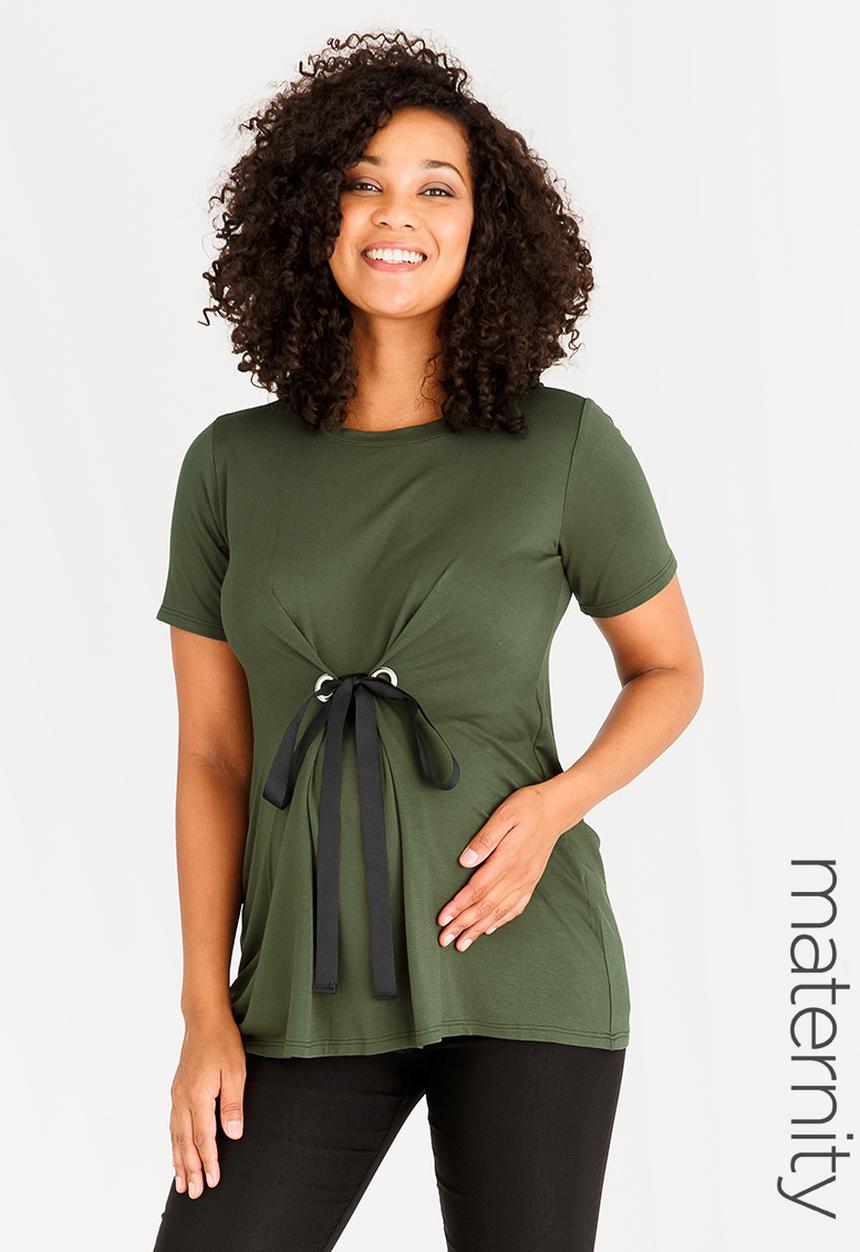 edit Maternity - Eyelet Detail Top Khaki Green