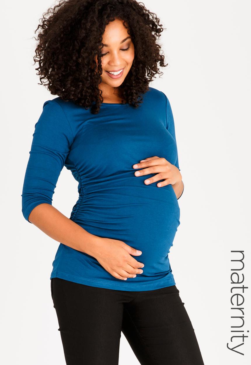 edit Maternity - Side Ruched Tee with 3/4 Sleeve Turquoise