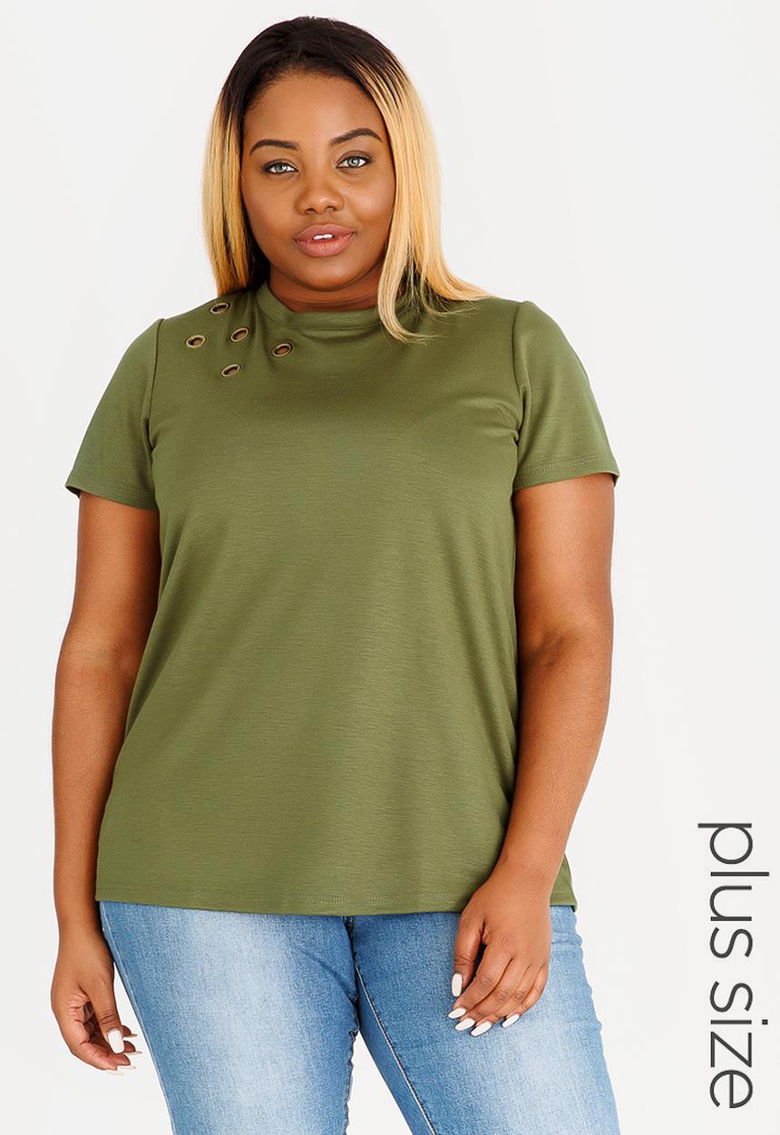 STYLE REPUBLIC PLUS - Tshirt with Eyelet Detail Green