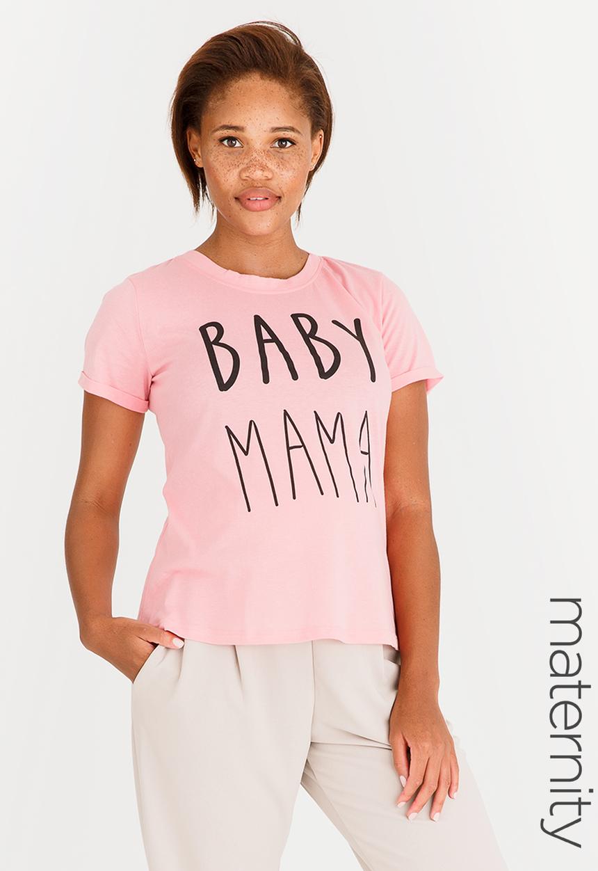 edit Maternity - Baby Mama Printed Tee Mid Pink