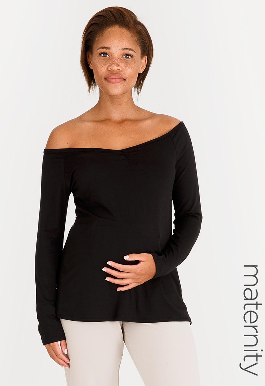 edit Maternity - Bardot Neckline Knit Top Black