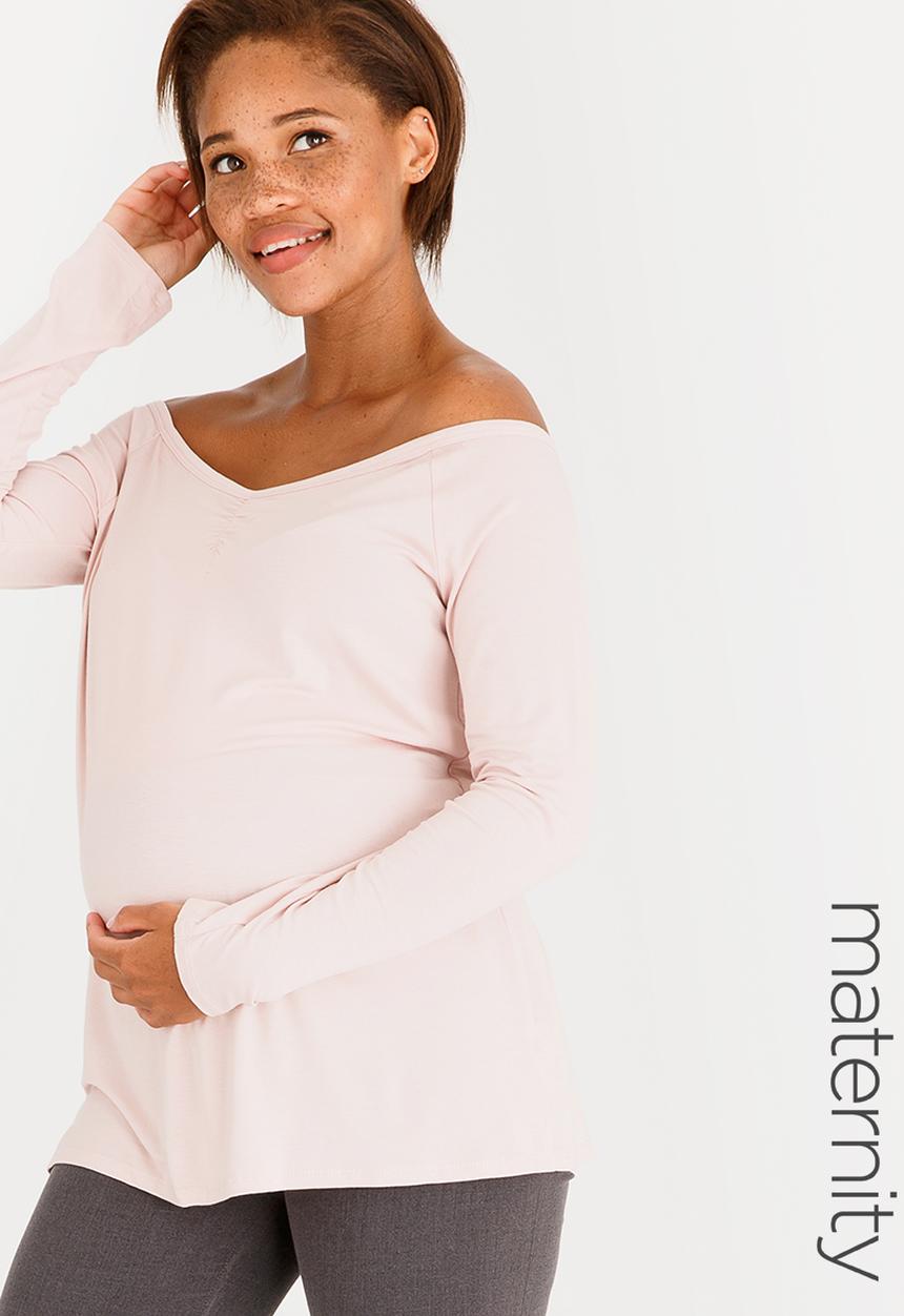 edit Maternity - Bardot Neckline Knit Top Pale Pink