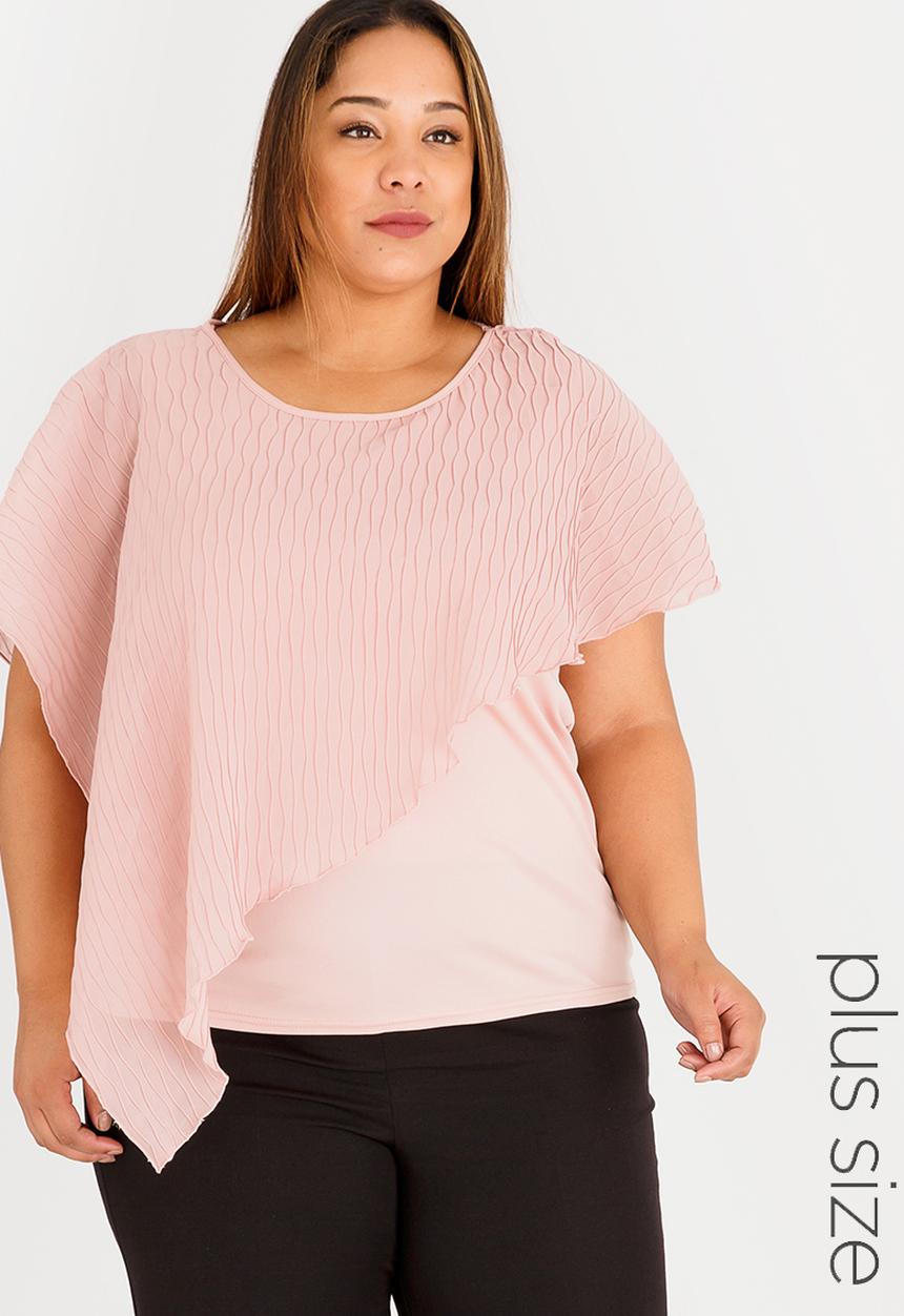 edit Plus - Pleated Asymmetrical Blouse Pale Pink