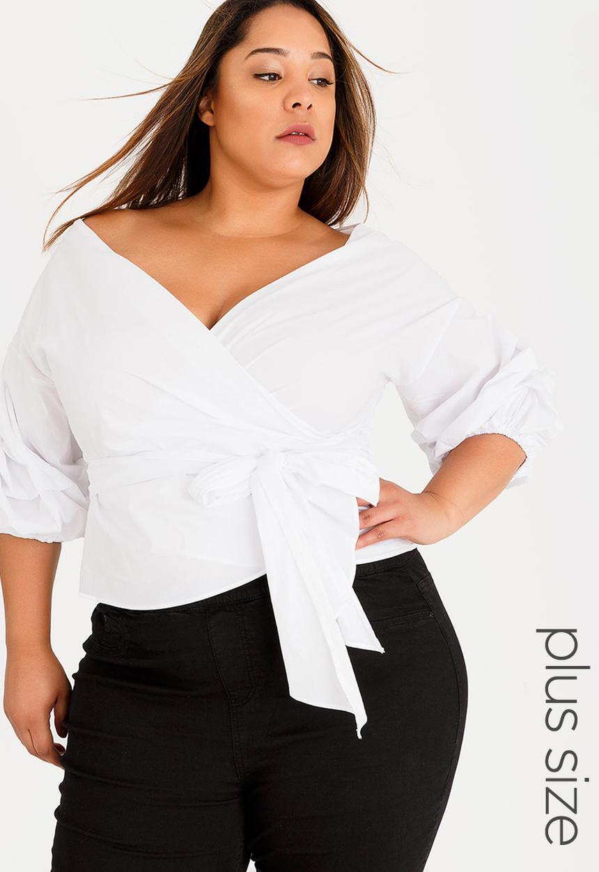 STYLE REPUBLIC PLUS - Puff Sleeve Wrap Blouse White