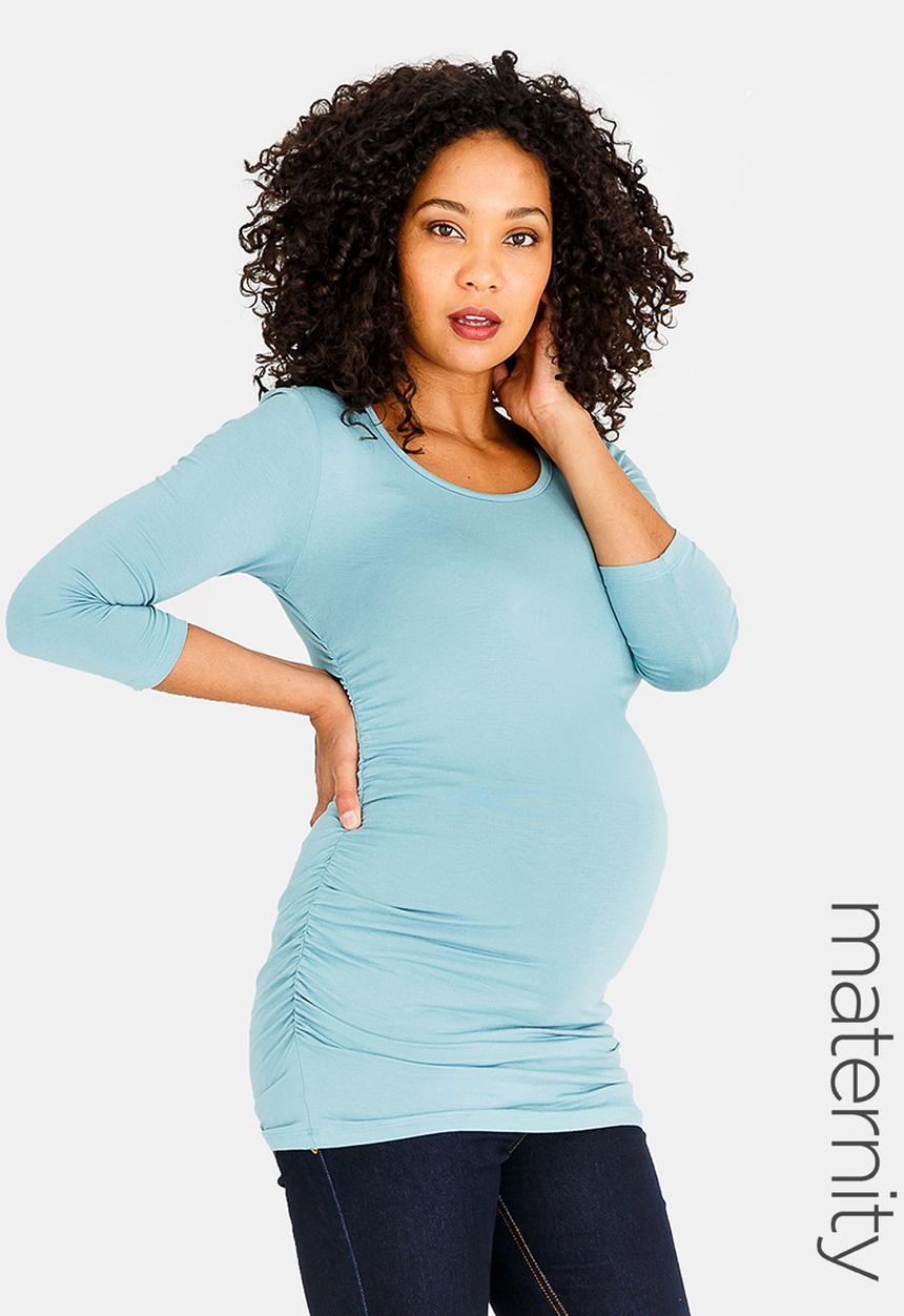 Cherry Melon - 3/4 Sleeve Side Detail Tee Pale Blue