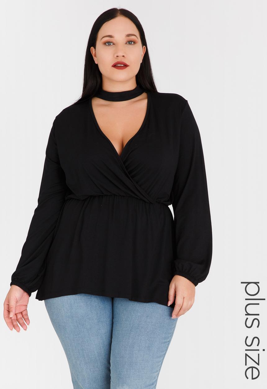 STYLE REPUBLIC PLUS - Choker Neckline Top Black
