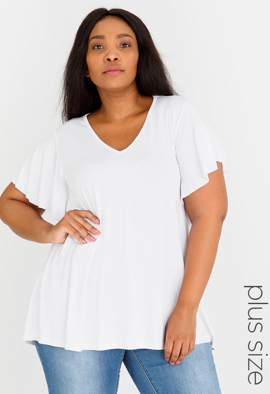 edit Plus - Flutter Sleeve Top White