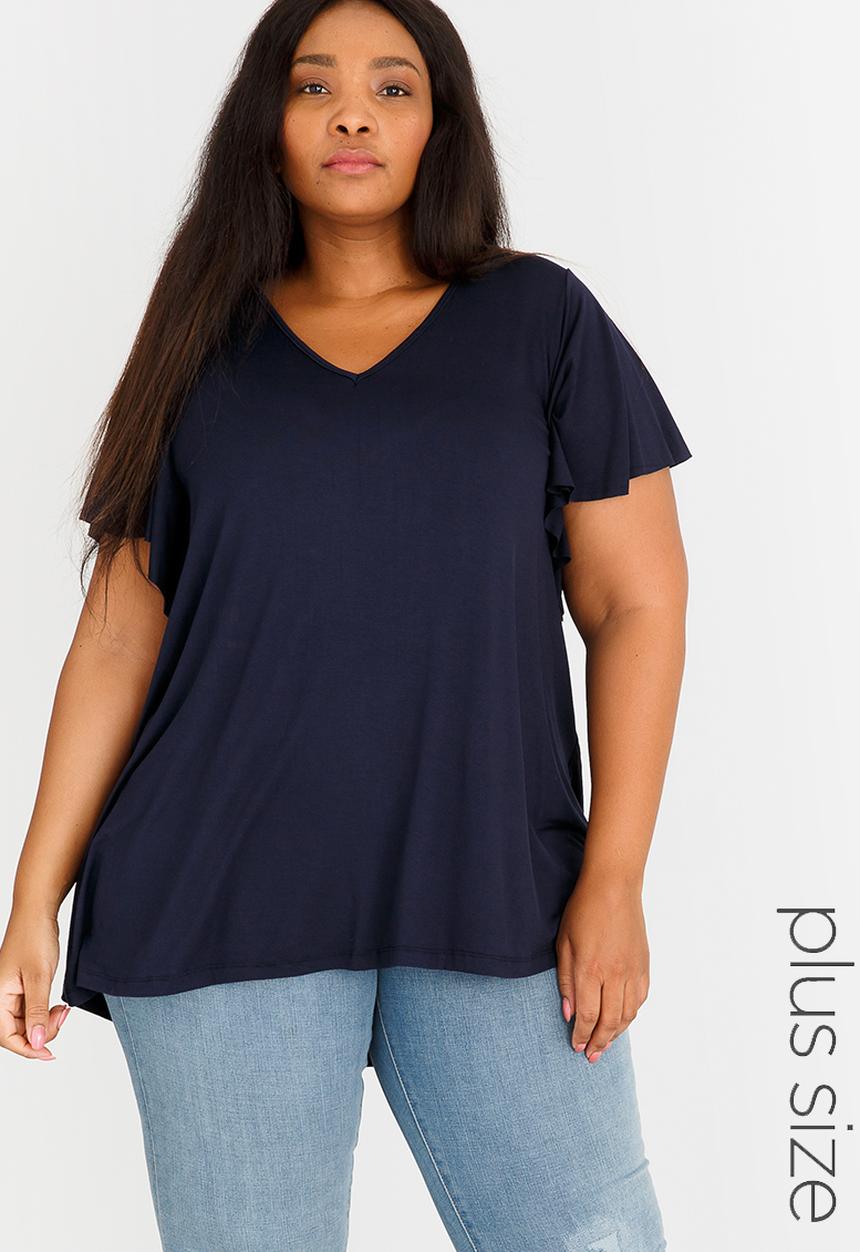 edit Plus - Flutter Sleeve Top Navy