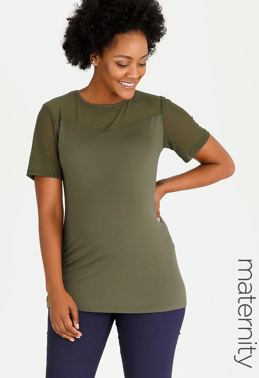 edit Maternity - Mesh Contrast Inset Top Dark Green