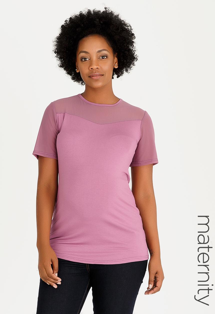 edit Maternity - Mesh Contrast Inset Top Mid Purple