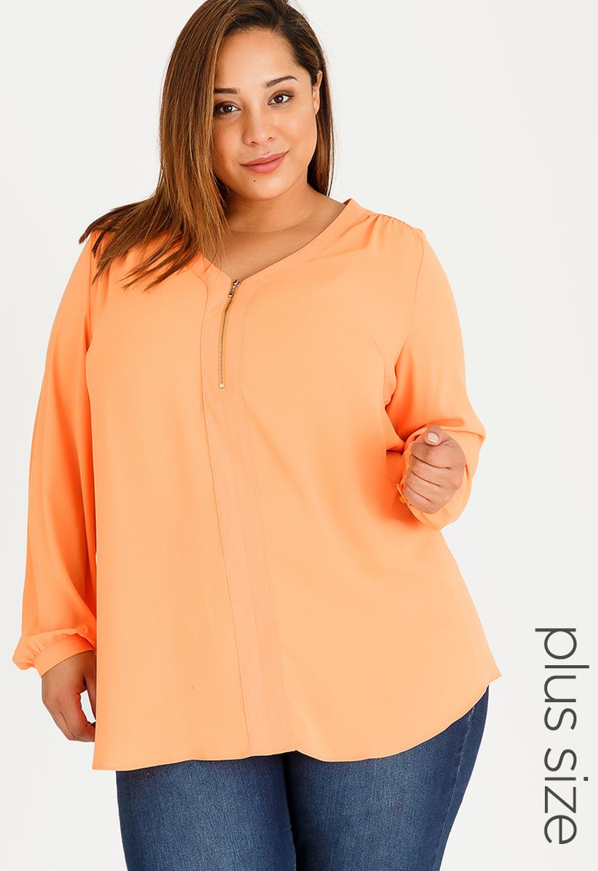 edit Plus - Zip Detail Blouse Orange
