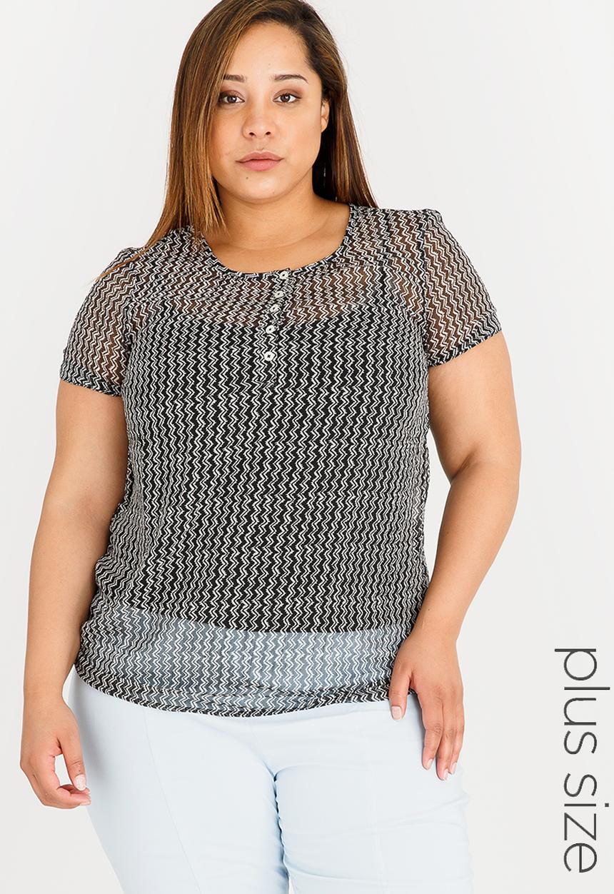 edit Plus - Printed Button Blouse Black and White