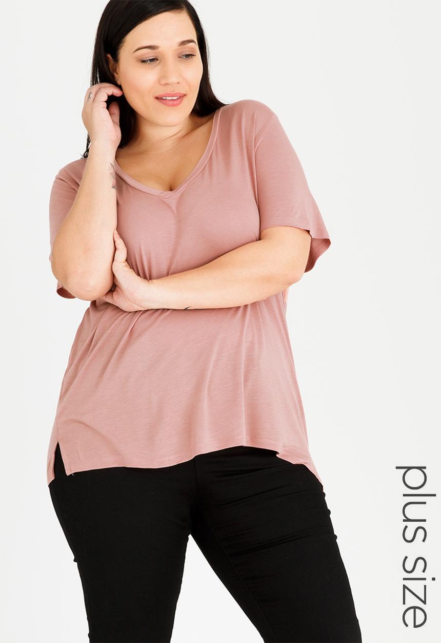 Brave Soul - Tory V-neck T-shirt Pale Pink