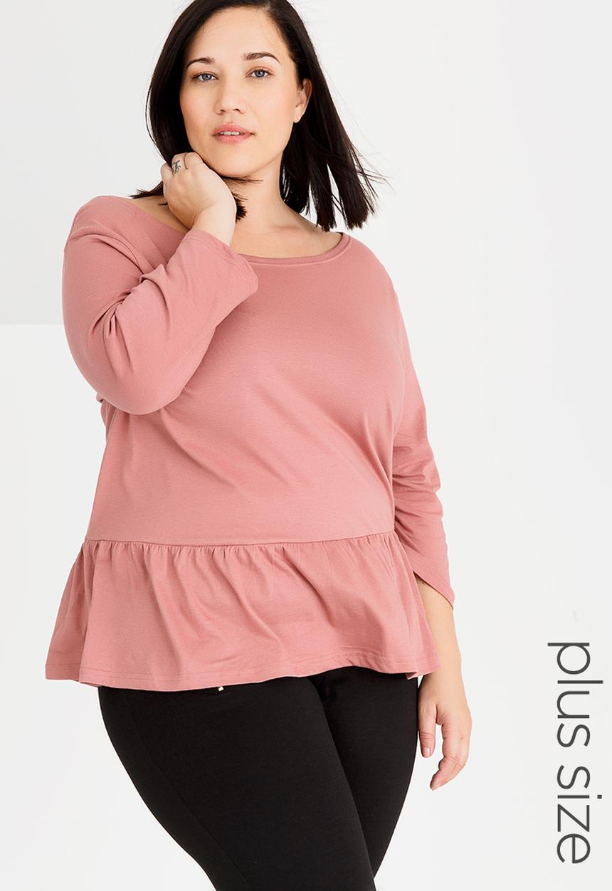 Brave Soul - Theresa 3/4 Sleeve Peplum Top Mid Pink
