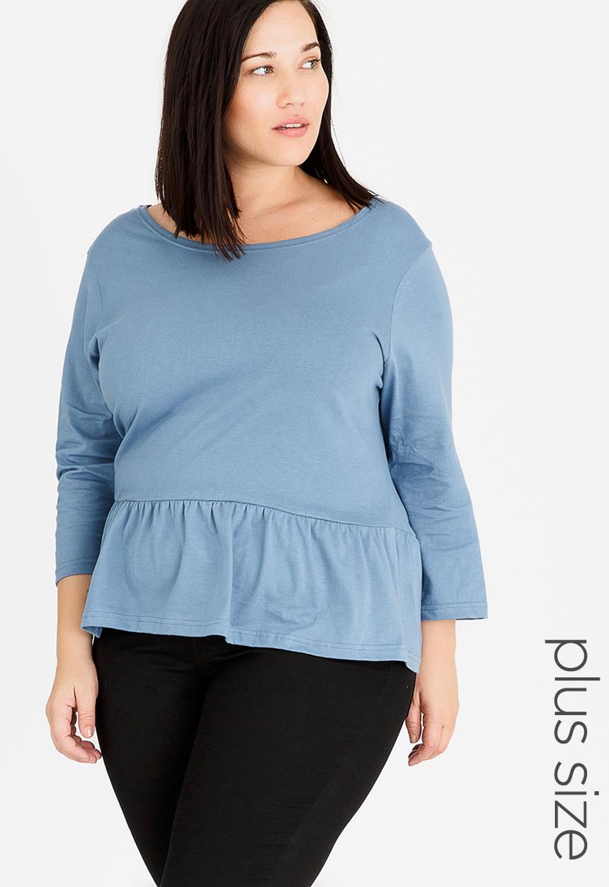 Brave Soul - Theresa 3/4 Sleeve Peplum Top Mid Blue