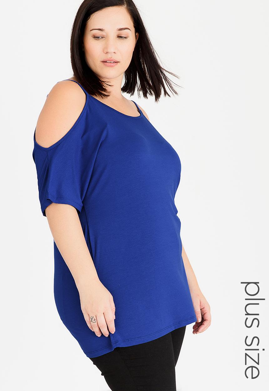 edit Plus - Cold Shoulder Top Cobalt