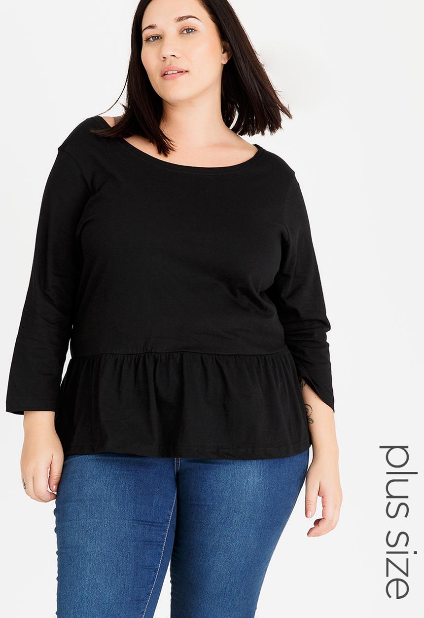 Brave Soul - Theresa 3/4 Sleeve Peplum Top Black