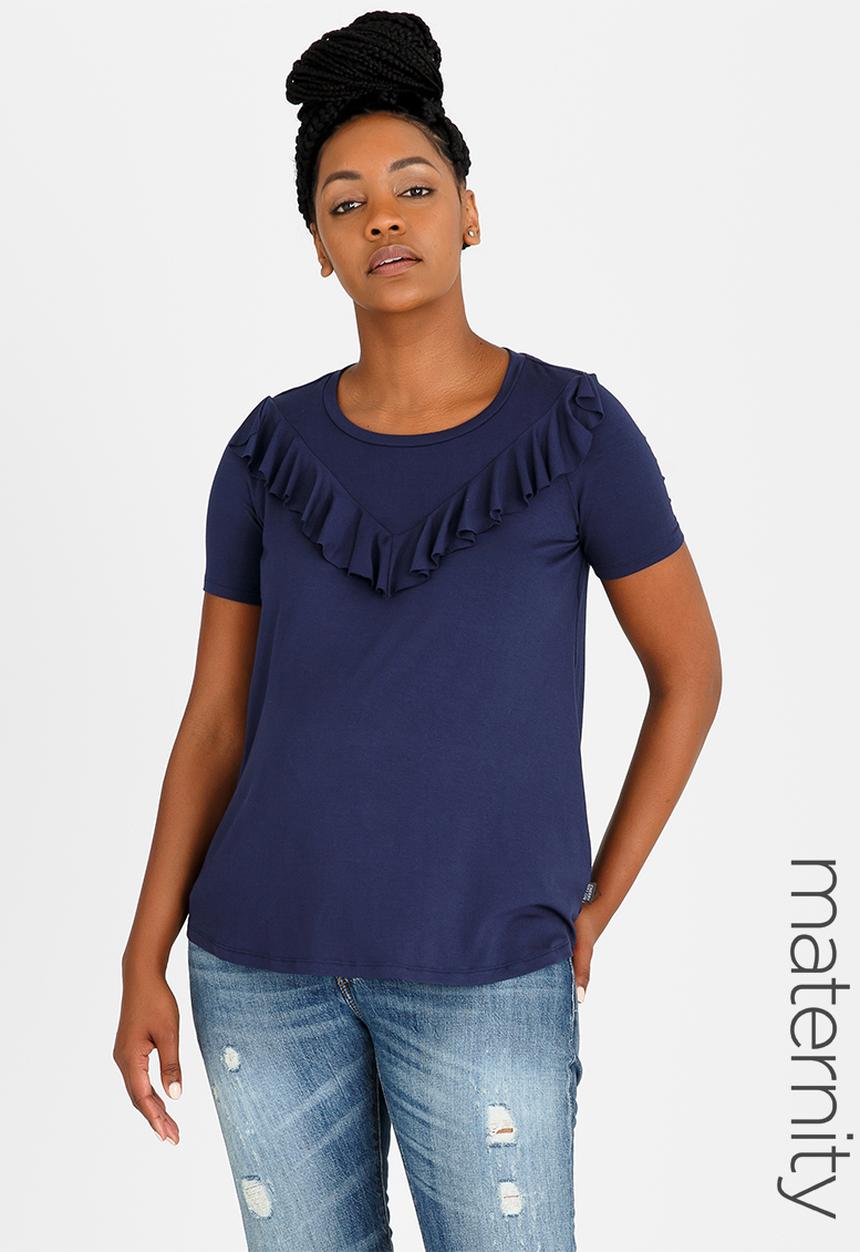 Cherry Melon - Front Frill Top Dark Blue