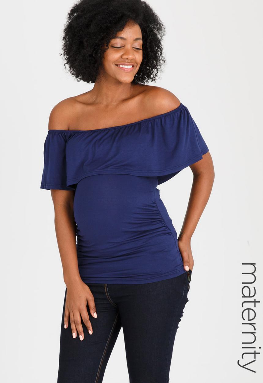 edit Maternity - Off-Shoulder Frill Top Navy