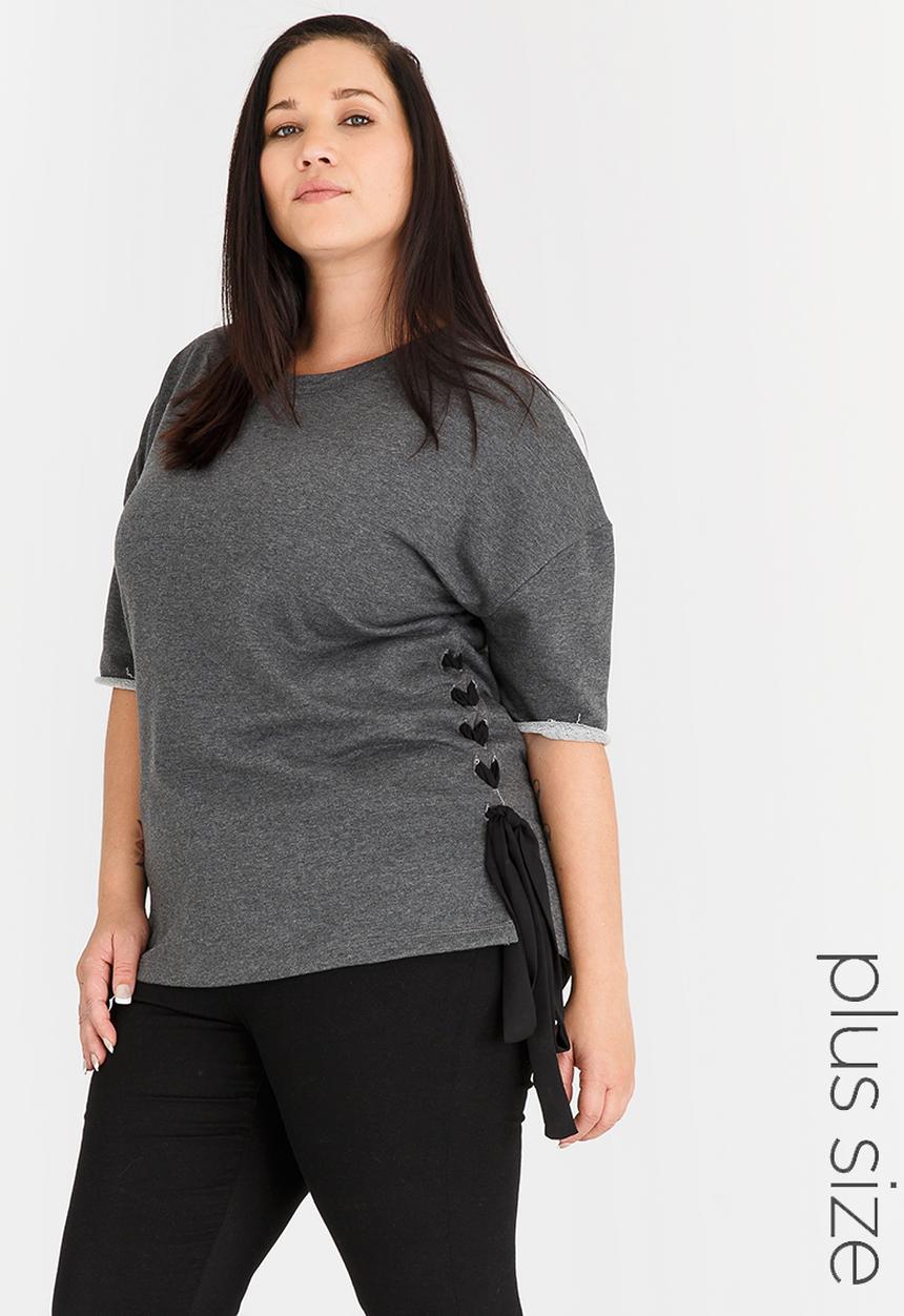 STYLE REPUBLIC PLUS - Lace-up T-shirt Dark Grey