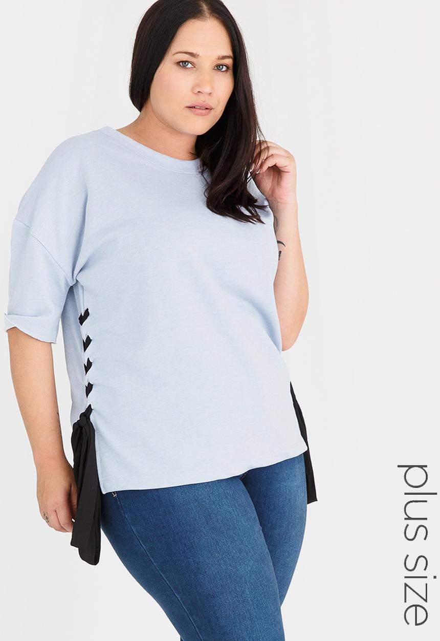 STYLE REPUBLIC PLUS - Lace-up T-shirt Pale Blue