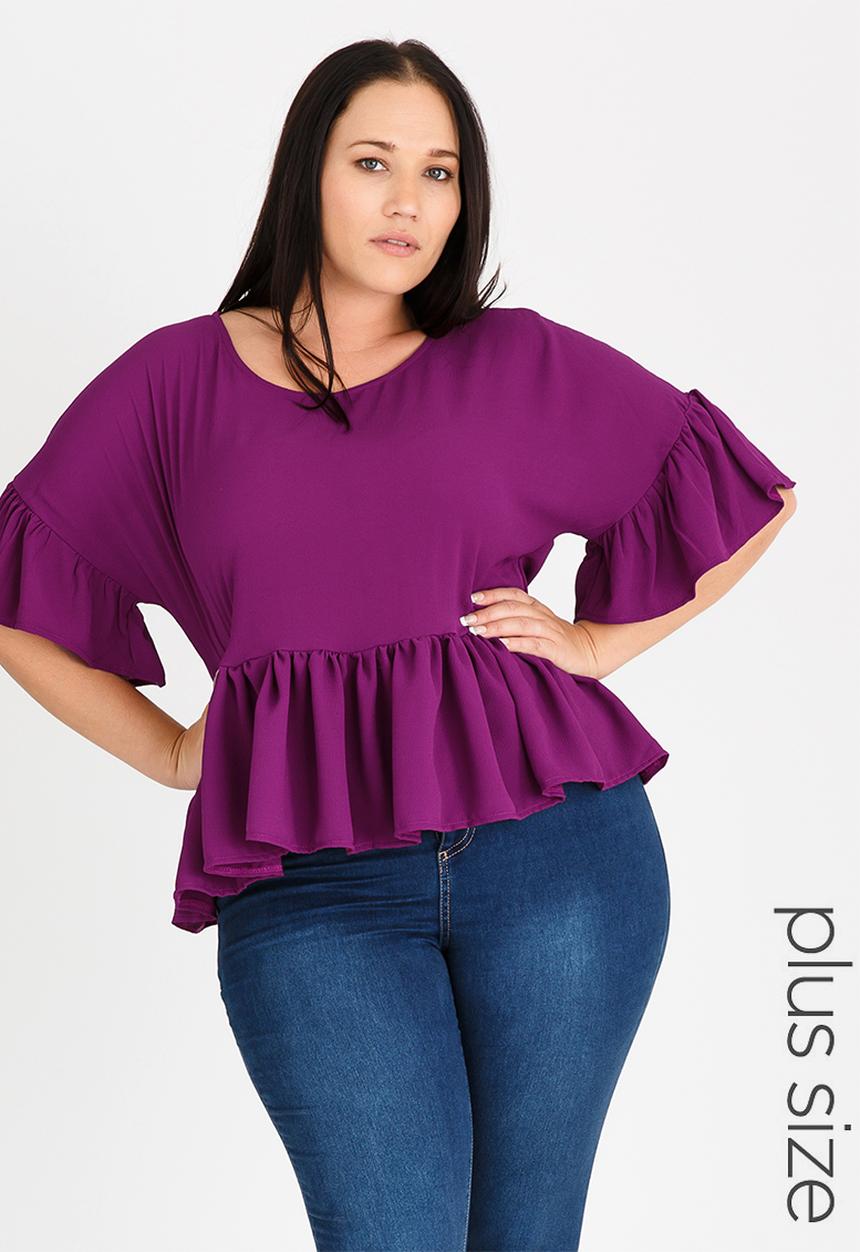 STYLE REPUBLIC PLUS - Volume Peplum Blouse Dark Purple