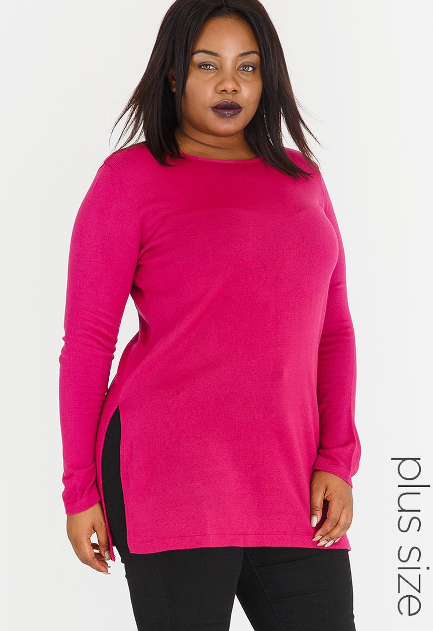 edit Plus - Long Length Knit with Side Slits Cerise Pink