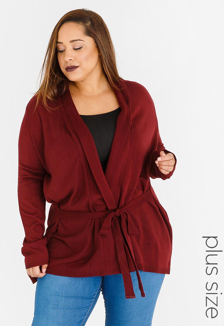 edit Plus - Shawl collar Cardi Burgundy