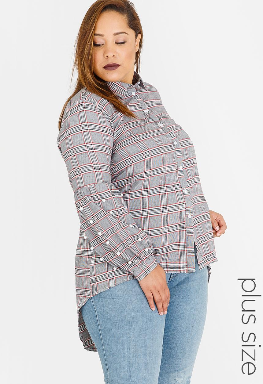 STYLE REPUBLIC PLUS - Pearl Detail Volume Sleeve Shirt Red