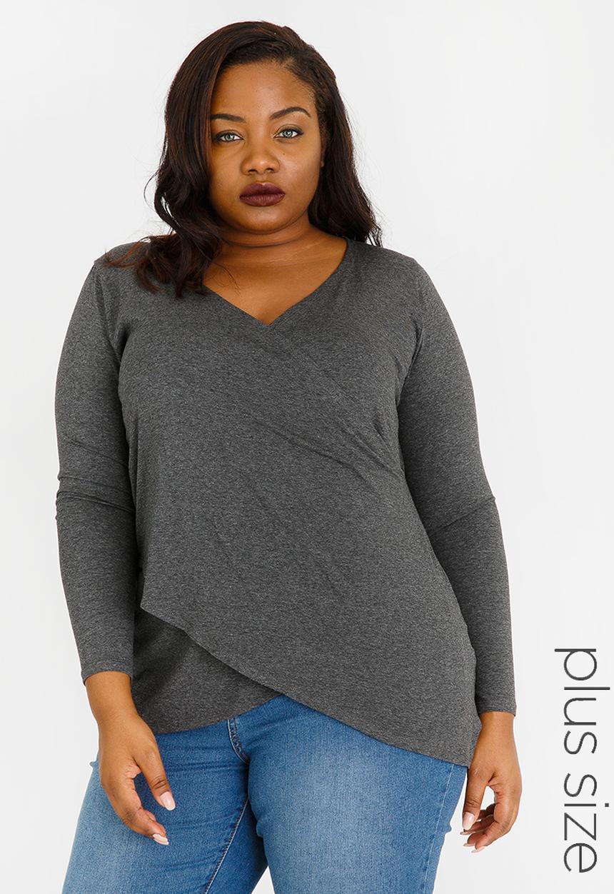 STYLE REPUBLIC PLUS - Wrap Top Charcoal