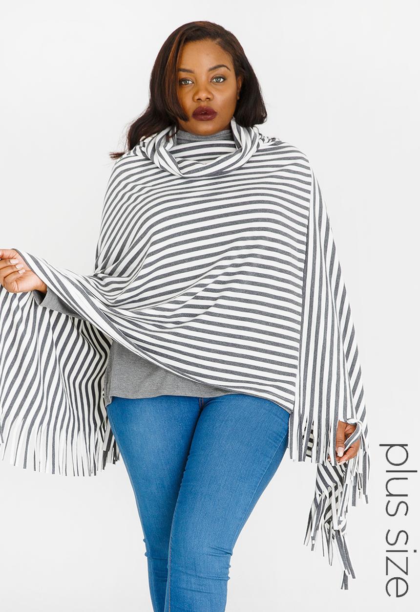 Lu-May - Striped Poncho Grey