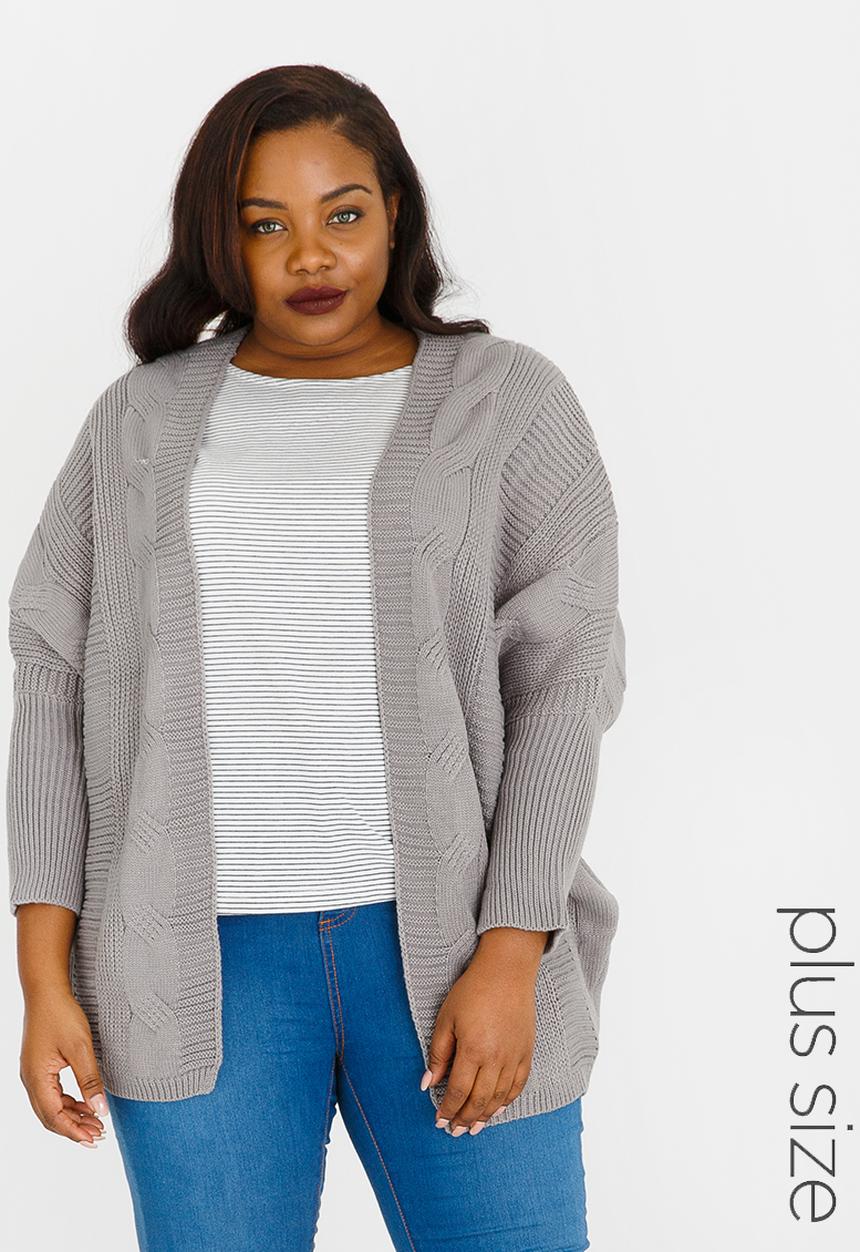 Lu-May - Cable Knit Batwing Cardi Grey