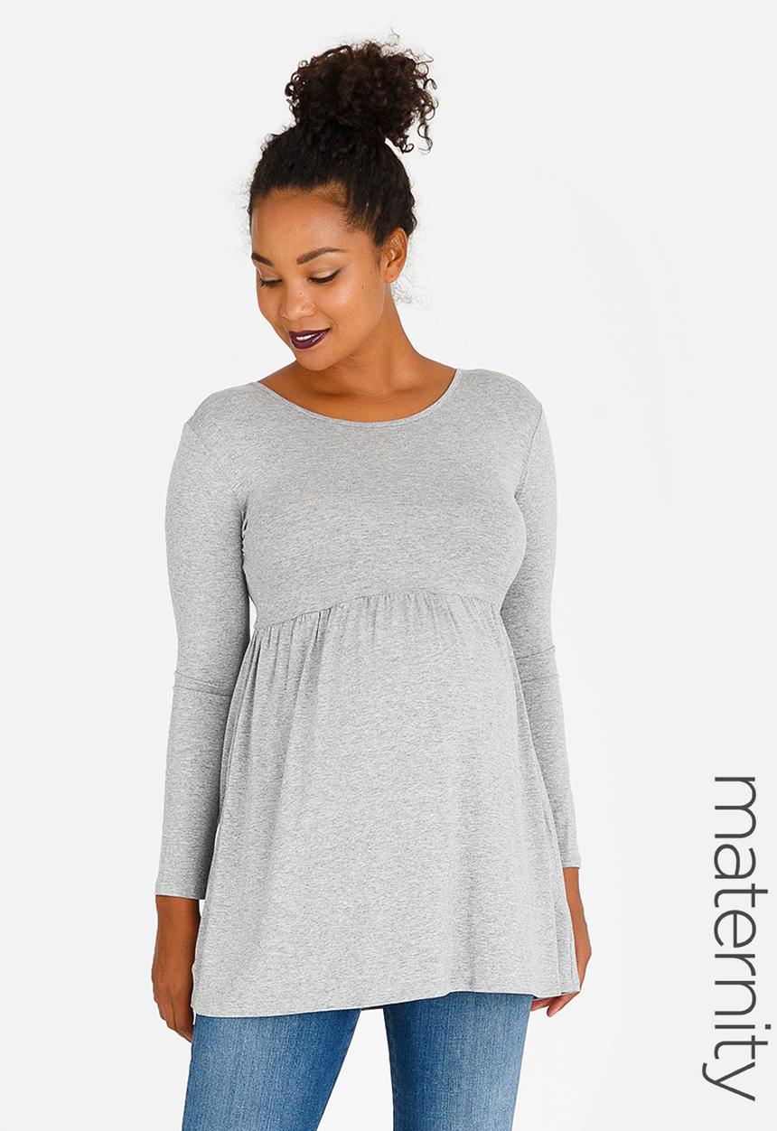 edit Maternity - Long Sleeve T-back Detail Top Grey Melange