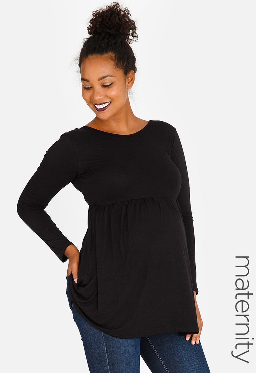 edit Maternity - Long Sleeve T-back Detail Top Black