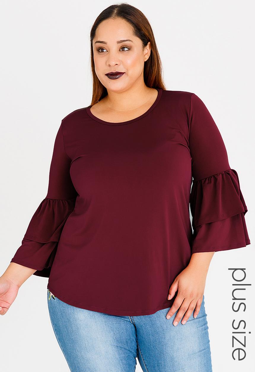 edit Plus - Bell Sleeve Tunic Burgundy
