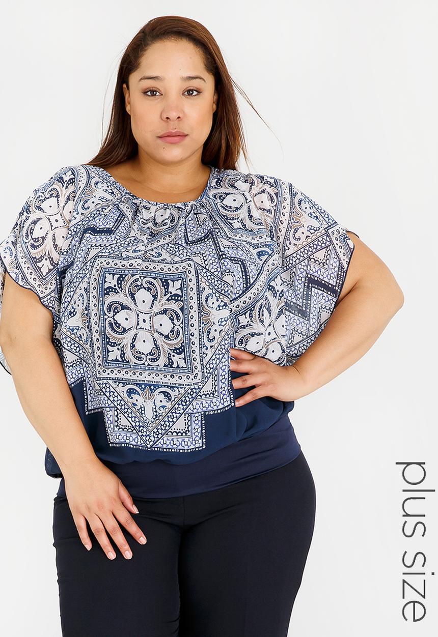 edit Plus - Printed Kaften Blouse Blue