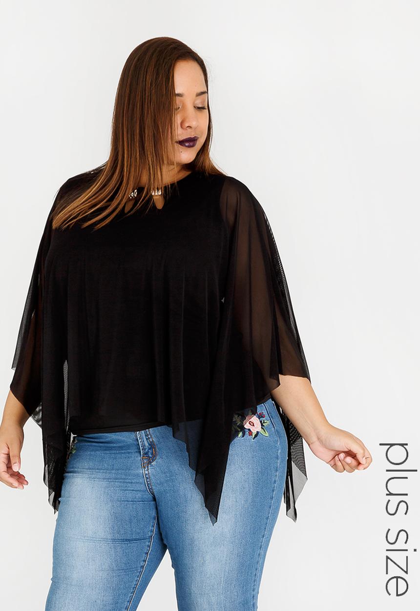 edit Plus - Mesh Overlay Top with Trim Detail Black