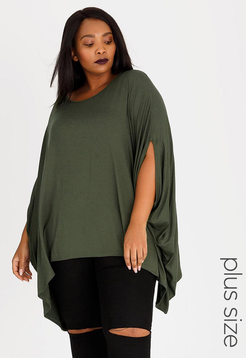 STYLE REPUBLIC PLUS - Volume Hanky Hem Tunic Khaki Green