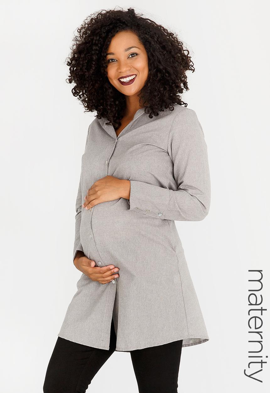 edit Maternity - Shirt Dress with Pockets Grey