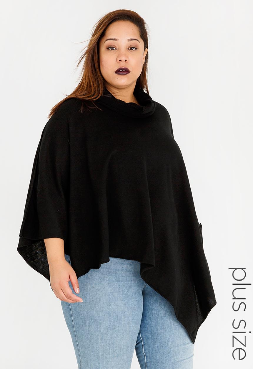 edit Plus - Cowl Neck Poncho Black