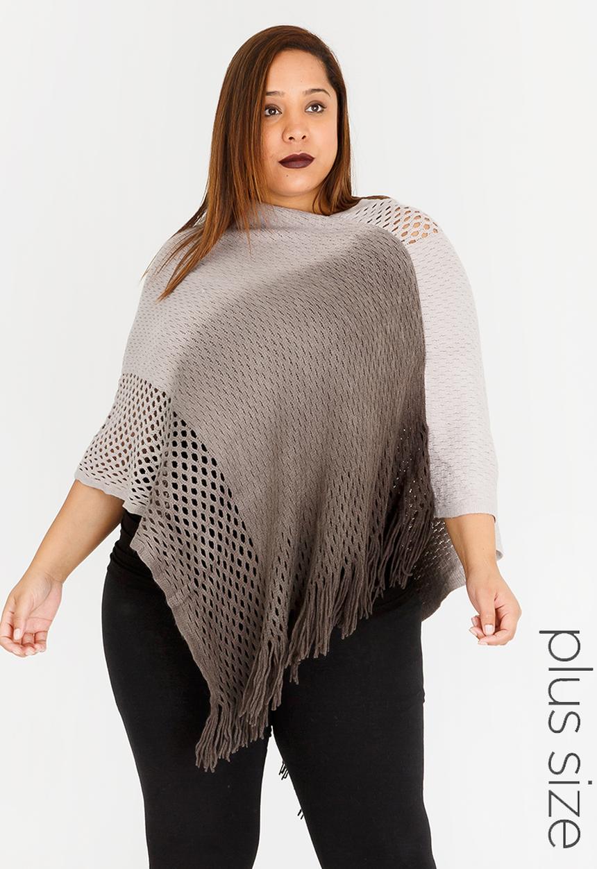 Joy Collectables - Ombre Lattice Poncho Black and Grey