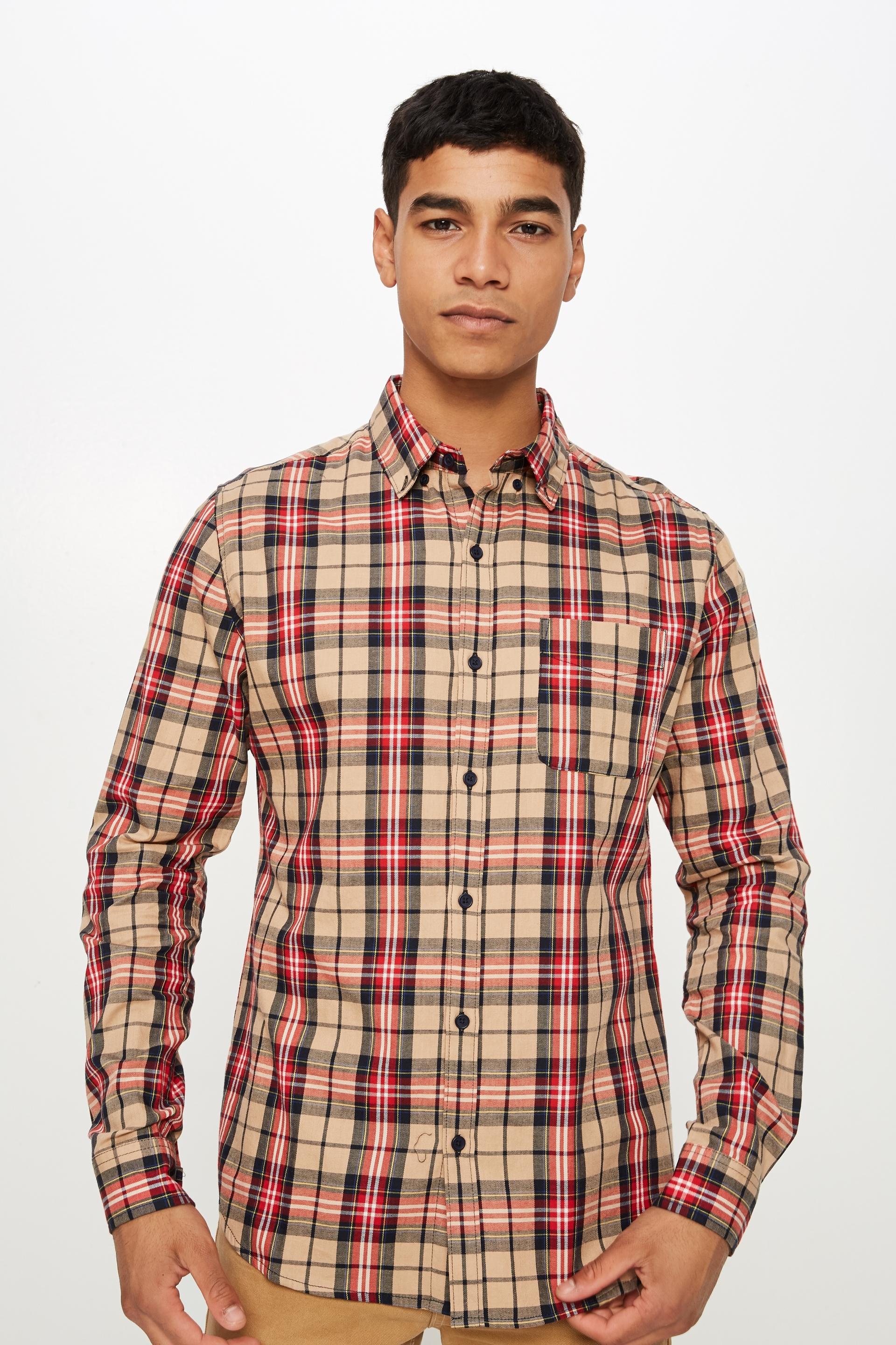 Brunswick long sleeve shirt - tan multi bold check Cotton On Shirts ...