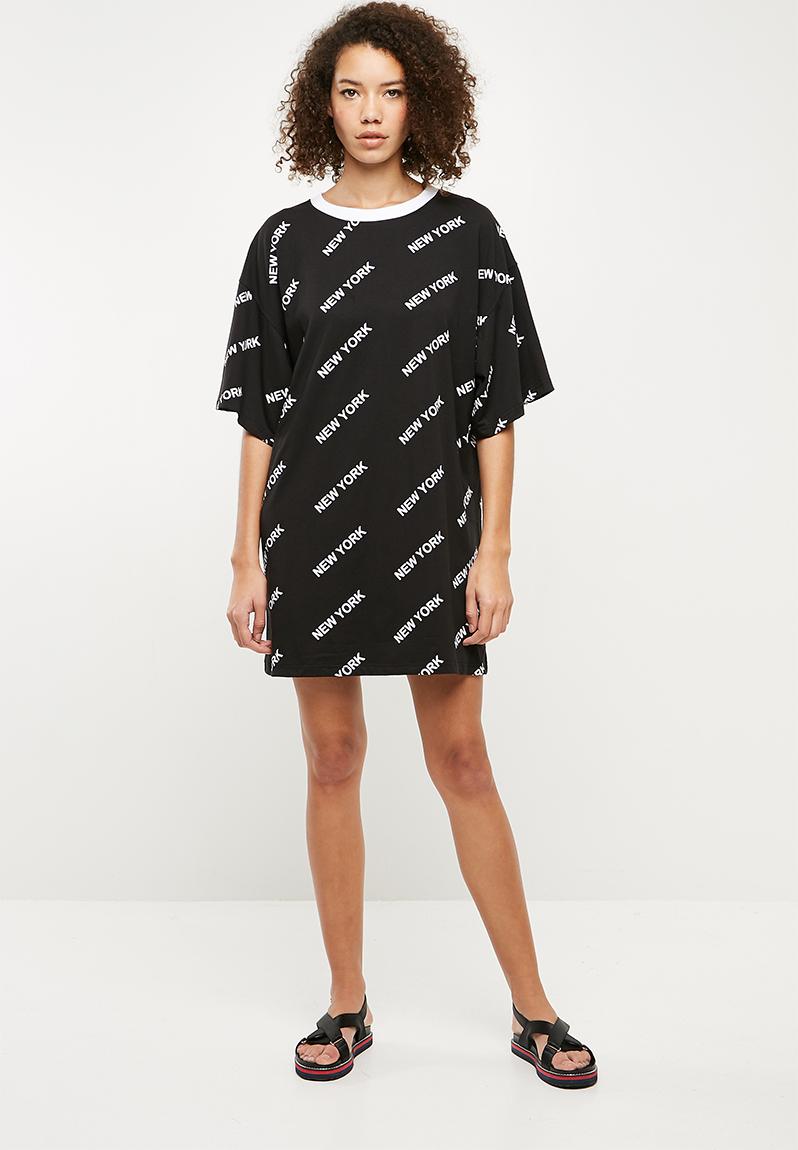 New York rib oversized T-shirt dress - black Missguided Casual ...