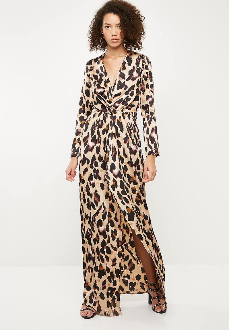 Leopard Print Wrap Front Shift Maxi Dress Gold Missguided Occasion