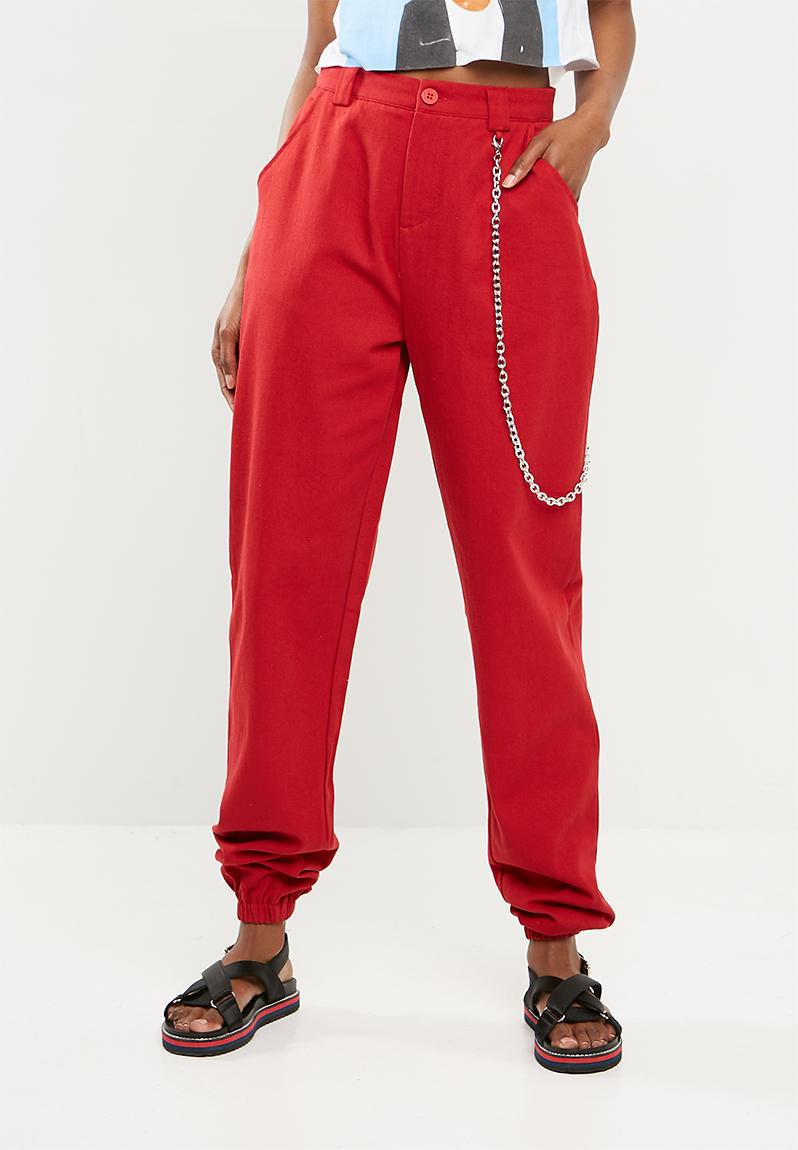 Chain detail cargo trouser - red Missguided Trousers | Superbalist.com