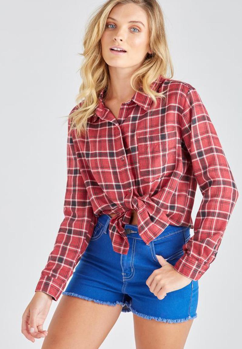 burgundy check shirt womens