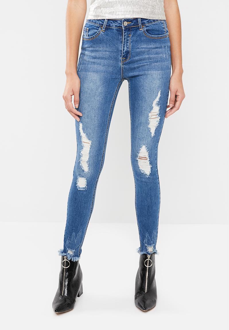 Anarchy mid rise frayed skinny jeans - blue Missguided Jeans ...