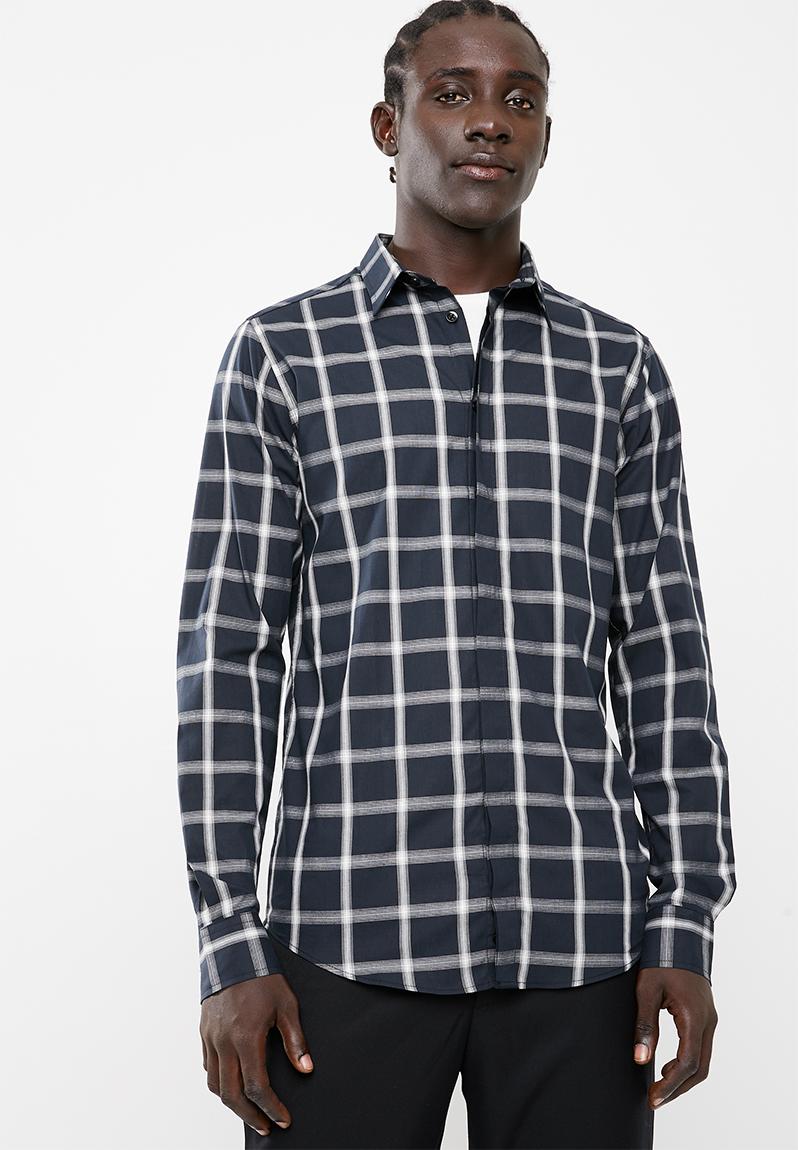 Concealed Button Stand Poplin Shirt - black check Superbalist Formal ...