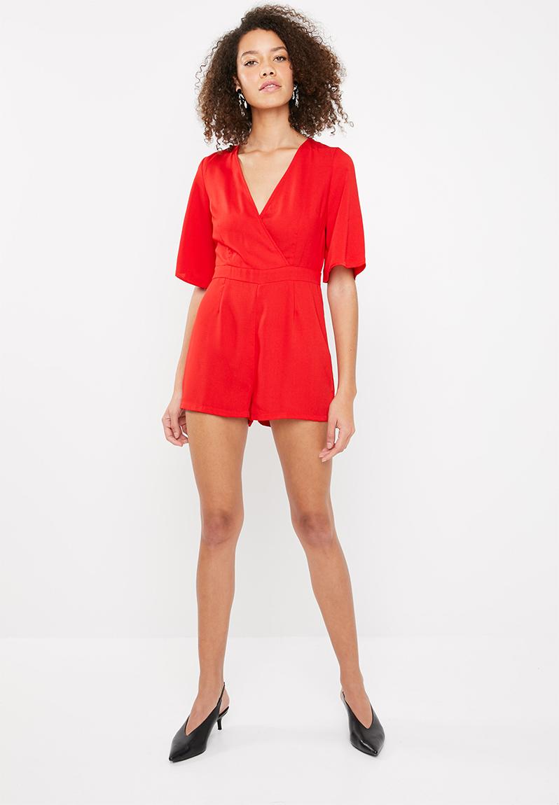 Frill Back Detail Playsuit Red Missguided Jumpsuits Playsuits