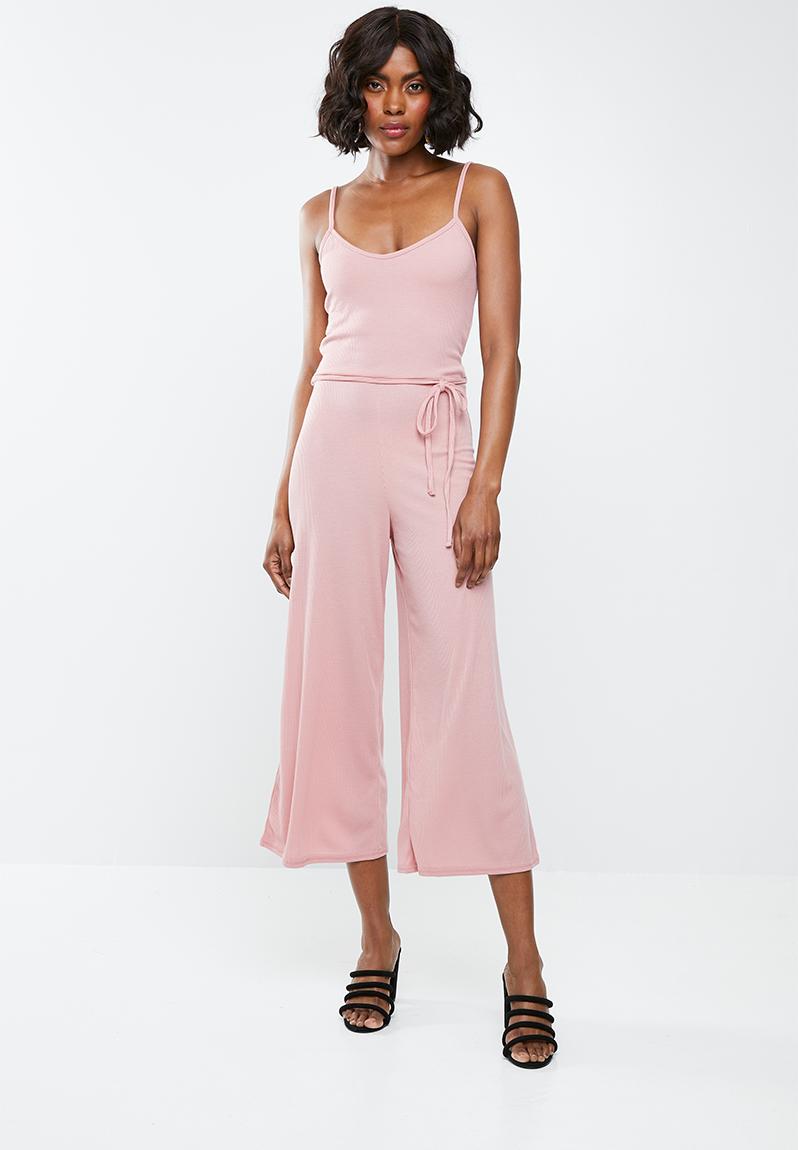 Rib culotte jumpsuit - pink Missguided Jumpsuits & Playsuits ...